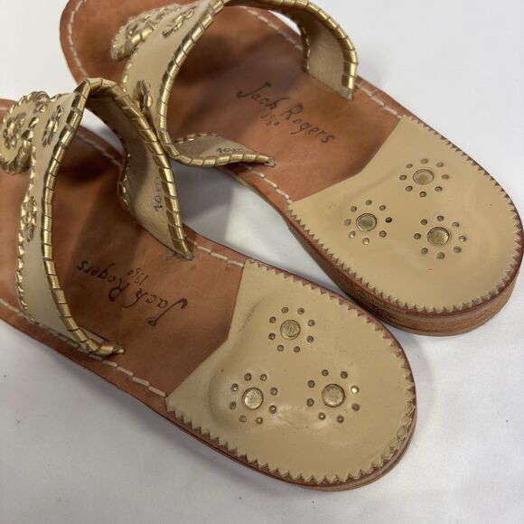 Jack Rogers Baby Camel/Gold Nantucket Whipstitch Leather Thong Flat Sandal Sz 10 - Picture 4 of 10